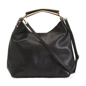 Made In Italy Leather Hobo With Metal Hardware Strap